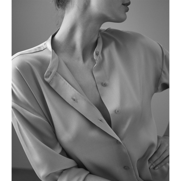 REISS Blush Satin Long Sleeve Band Collar Button Front Oversized Shirt Dress 6 - Picture 7 of 10